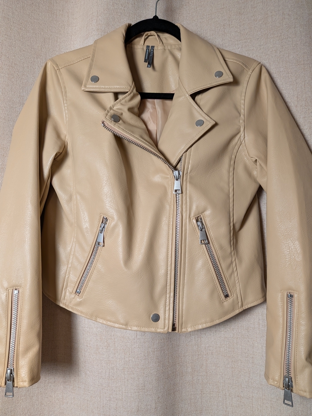 Anthropologie Cream Cropped Moto Jacket Vegan Leather Petite SP